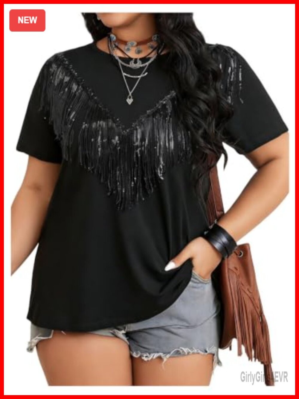 Plus Size Western Sequin Fringe T-Shirt for Country Concert